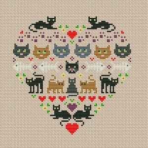 Heart and Cats 1 cross stitch pattern Instant Download PDF image 2