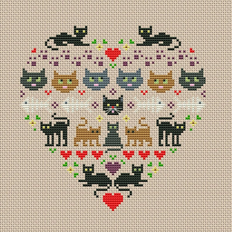 Heart and Cats 1 cross stitch pattern Instant Download PDF image 2