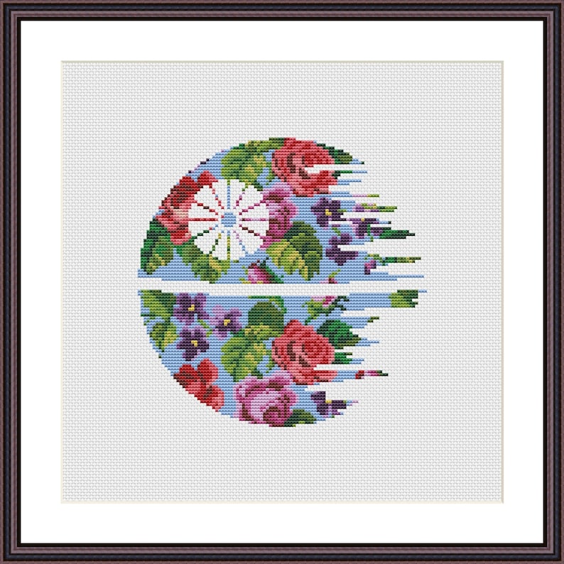 Star Fan Art Cross Stitch PDF pattern Floral Star Silhouette image 2