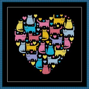Heart and Cats 4 cross stitch pattern Instant Download PDF