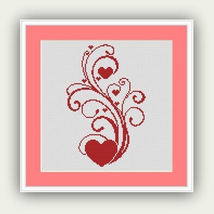 Wedding Cross stitch pattern PDF Red Hearts Instant Download
