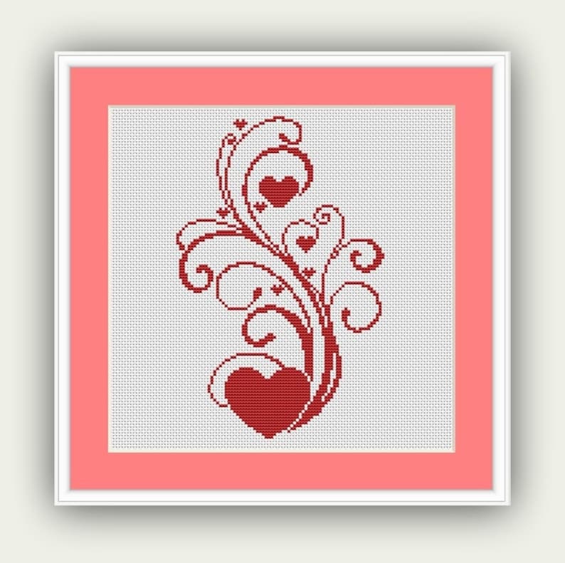 Wedding Cross Stitch Pattern PDF Red Hearts Instant Download Etsy UK