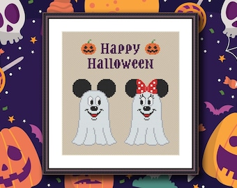 Cute Halloween Mouse Ghosts Cross Stitch Pattern PDF - Witchy, Witch, Halloween, Animal Embroidery, Cartoon, Bats, Happy Halloween