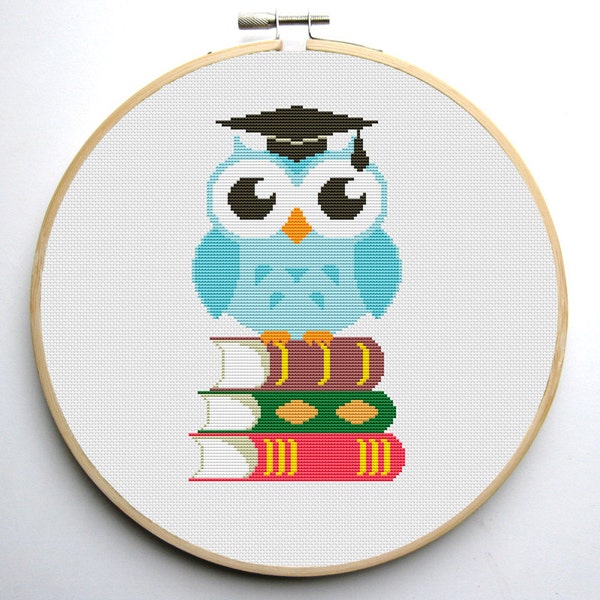 Cross stitch pattern Owl and books - Graduation - PDF Instant Download