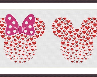 Silueta de Corazones de Ratón - Set de 2 Divertidos Patrones Punto de Cruz PDF - San Valentín - Amor - Boda