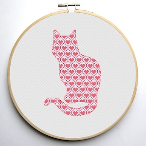 Cross Stitch Pattern Cat Silhouette - 2 Geometric Cats - Modern Cross Stitch Pattern PDF -  Instant download