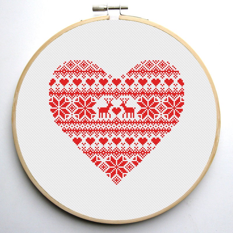 Nordic Christmas Hearts Cross Stitch Pattern PDF Instant Etsy