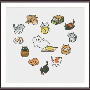 Neko Atsume Heart funny cross stitch pattern Instant Download PDF 2