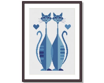 Cats Love - Cadeau de la Saint-Valentin - Modèle de point de croix PDF Téléchargement instantané
