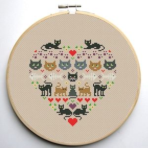 Heart and Cats 1 cross stitch pattern Instant Download PDF image 1