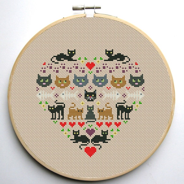 Heart and Cats 1 cross stitch pattern Instant Download PDF