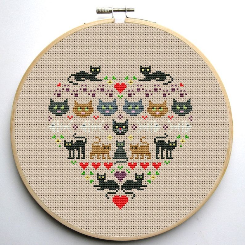 Heart and Cats 1 cross stitch pattern Instant Download PDF image 1