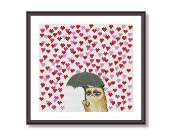 Grumpy Cat and Heart Funny Cross Stitch Pattern PDF Instant Download