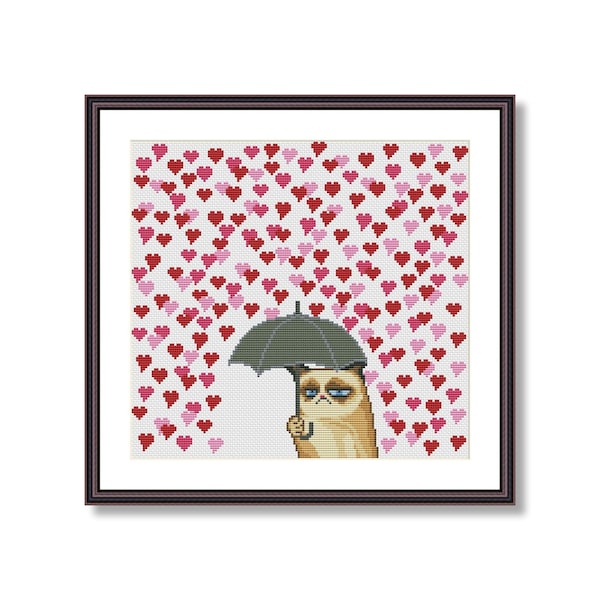 Grumpy Cat and Heart Funny Cross Stitch Pattern PDF Instant Download