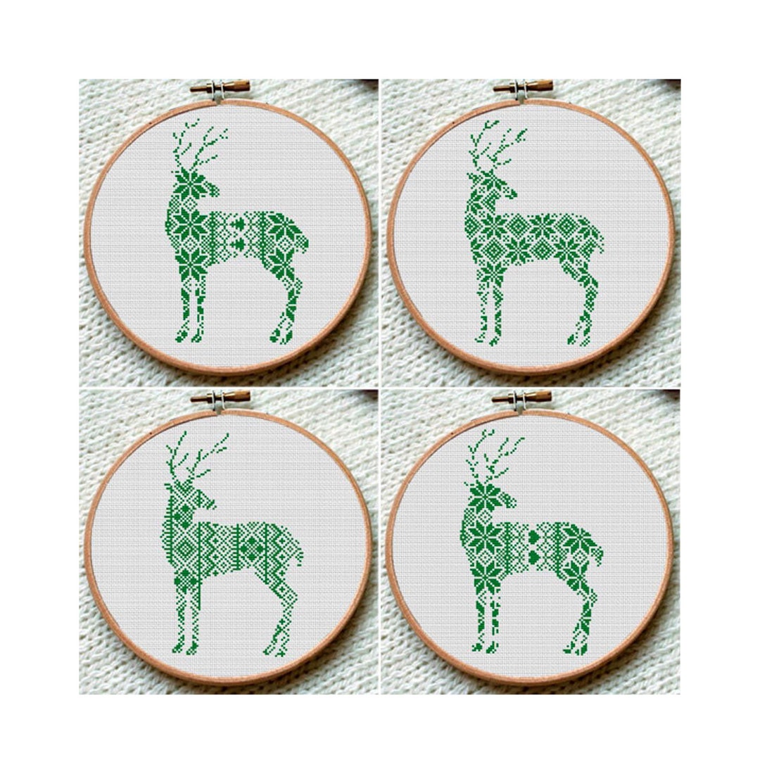 Winter Green Reindeer Cross Stitch Pattern PDF Instant Download - Etsy