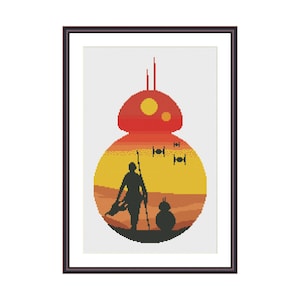 Wzór krzyżykowy Star Fan Art PDF zachód słońca - sylwetka