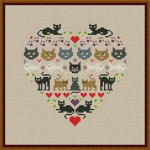 Heart and Cats 1 cross stitch pattern Instant Download PDF image 3