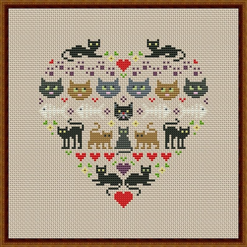 Heart and Cats 1 cross stitch pattern Instant Download PDF image 3