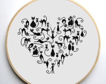 Heart and Cats 3 cross stitch pattern Instant Download PDF