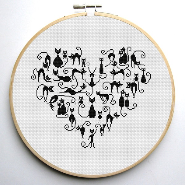 Heart and Cats 3 cross stitch pattern Instant Download PDF