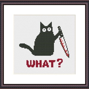 黒猫 - 面白いクロスステッチパターン PDF 即時ダウンロード - 2パターンセット