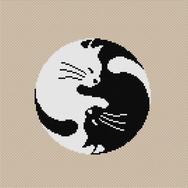 Yin Yang Cat Cross Stitch Pattern PDF Instant Download