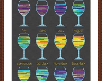 Temperature Wineglasses Cross Stitch Pattern PDF. Temperature Cross Stitch Chart Instant Download