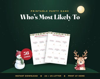 Who's Most Likely To Christmas Game, 36 Cards, Holiday Party Icebreaker (Digital Download)