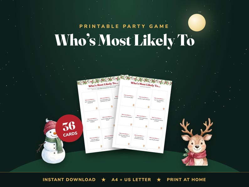 Who's Most Likely To Christmas Game, 36 Cards, Holiday Party Icebreaker (Digital Download) image 1