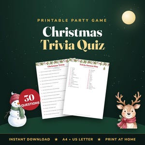 Christmas Trivia Quiz, 30 Questions, Holiday Party Game (Digital Download) image 1