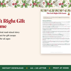 Left Right Christmas Game, Printable Gift Exchange Story (Digital Download) image 2