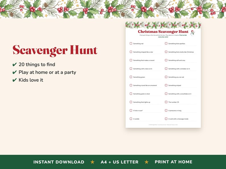 Christmas Scavenger Hunt for Kids, 20-Item Holiday Party Game (Digital Download) image 2