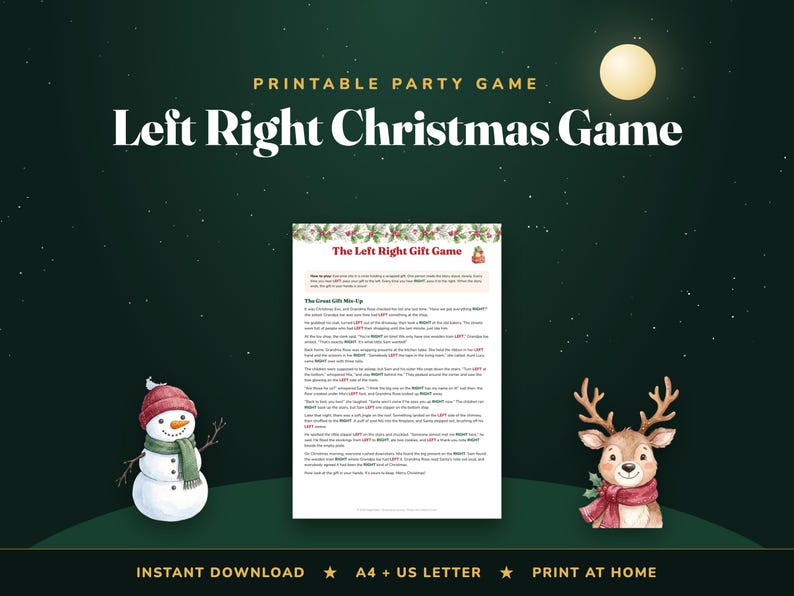 Left Right Christmas Game, Printable Gift Exchange Story (Digital Download) image 1