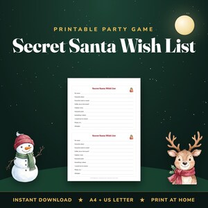 Lista de deseos para el amigo invisible (imprimible), formulario de intercambio de regalos de oficina (descarga digital) imagen 1
