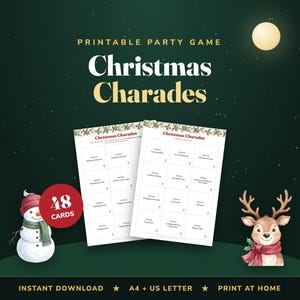 Juego de mímica navideña, 48 tarjetas imprimibles para representar (descarga digital) imagen 1