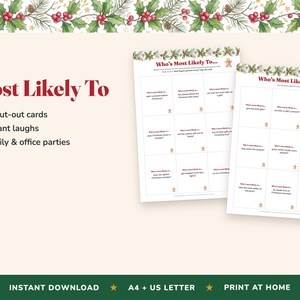 Who's Most Likely To Christmas Game, 36 Cards, Holiday Party Icebreaker (Digital Download) image 2