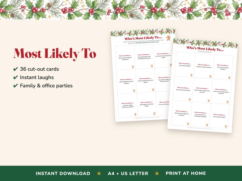 Who's Most Likely To Christmas Game, 36 Cards, Holiday Party Icebreaker (Digital Download) image 2