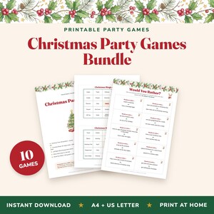 Paquete de 10 juegos imprimibles para fiestas navideñas, ideales para divertirse en familia o en la oficina (descarga digital). imagen 1