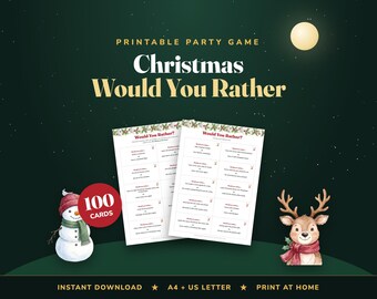 Julspelet "Vill du hellre ha det", 100 festliga frågekort (digital nedladdning)