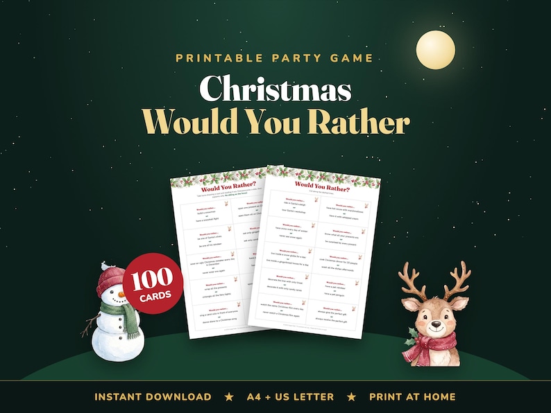 クリスマス版「どっちを選ぶ？」ゲーム、クリスマスをテーマにした質問カード100枚（デジタルダウンロード版） 画像 1
