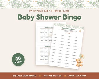 Baby Shower Bingo, 30 Unique Cards, Gift Opening Game, Gender Neutral Printable (Digital Download)