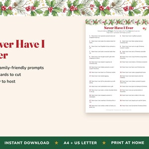 Never Have I Ever Christmas Game, 30 Prompts, Family Holiday Icebreaker (Digital Download) image 2