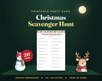 Julskattjakt för barn, julfestspel med 20 föremål (digital nedladdning)