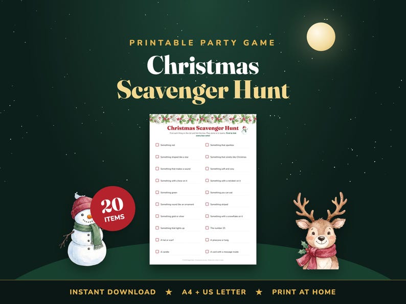 Christmas Scavenger Hunt for Kids, 20-Item Holiday Party Game (Digital Download) image 1