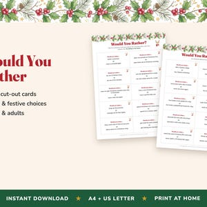 クリスマス版「どっちを選ぶ？」ゲーム、クリスマスをテーマにした質問カード100枚（デジタルダウンロード版） 画像 2
