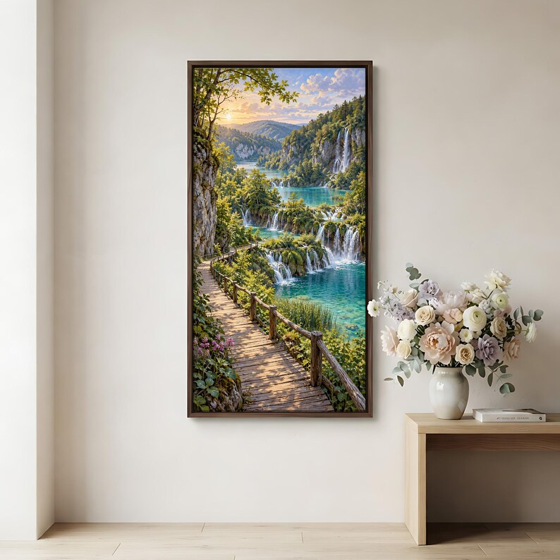 Bride Pool Inflatable Waterfall Boardwalk Canvas Print, Turquoise Pools and Forest Cliffs ...