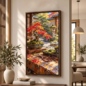 Bonsai Workshop Canvas Print, Red Maple and Pruning Tools, Gardener Study Wall Art