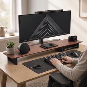 Podstawka pod monitor z półką boczną – organizer biurkowy, podstawka pod ekran, ergonomiczne przechowywanie w biurze