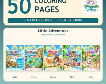 5 Coloring Books Bundle PDF – 50 Printable Pages for Kids, Alphabet Learning & Animal Stories