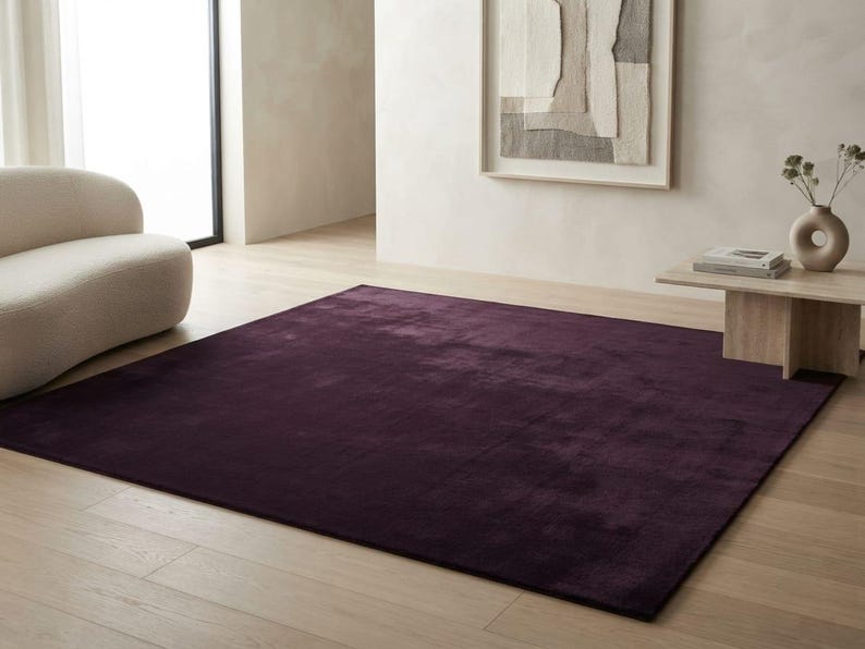 Plum Purple Hand Tufted Rug, Solid Area Carpet, Modern Minimalist ...